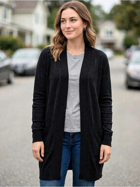 Cielo Black Open Front Cardigan Size Large
